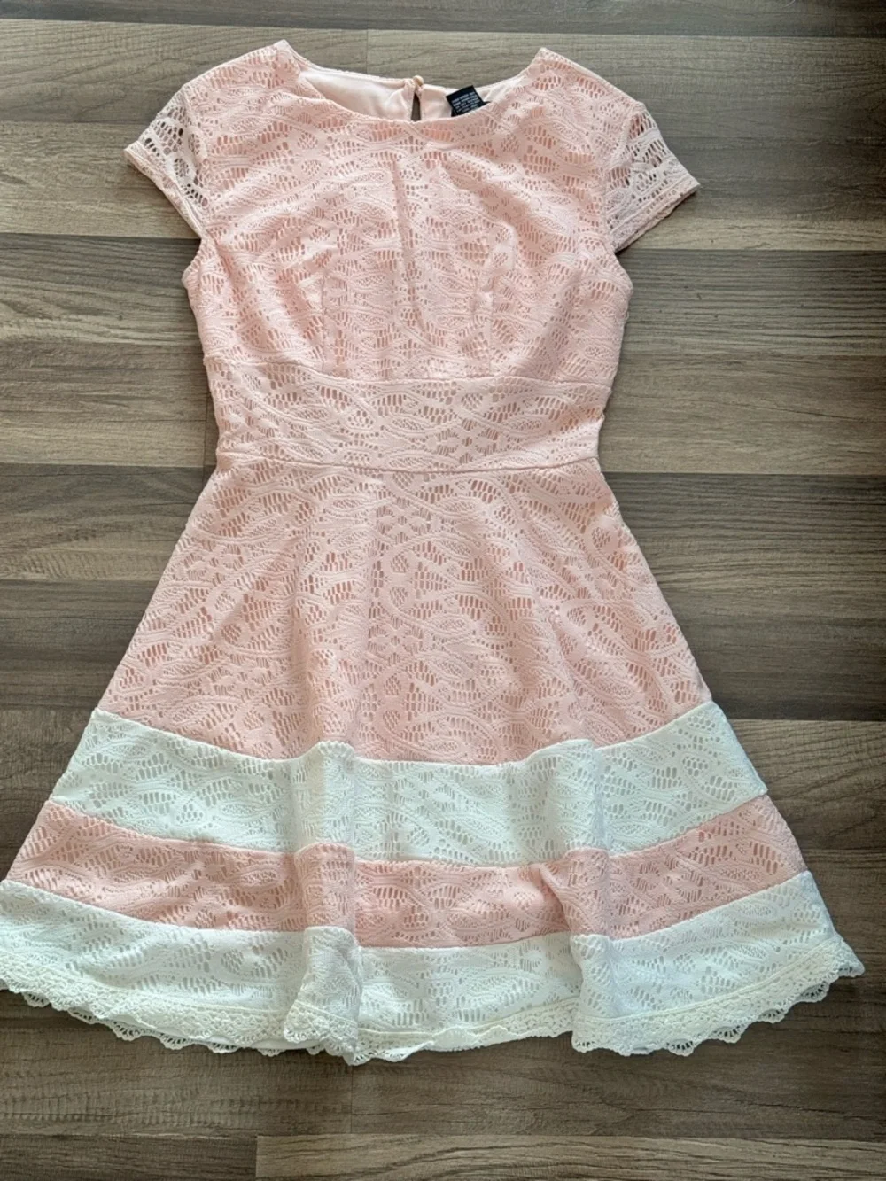 Teeze Me Pink and White Lace Fit-and-Flare Mini Dress - Picture 1 of 2